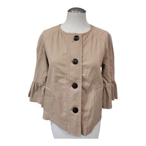 Ann Taylor Tan Button Front Ruffle Sleeve Jacket Size Small